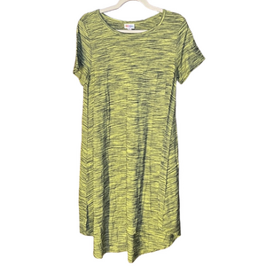 LuLaRoe Medium Green Yellow and Black Heathered Carly Dress